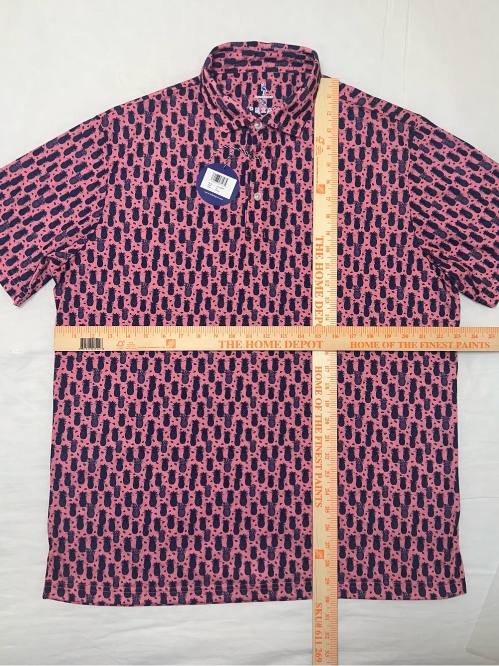 NWT Tailorbyrd Men’s XL Pink Navy Blue Pineapple Performance Golf Polo Shirt - Picture 4 of 7